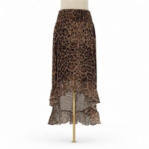 Boston‎ Proper Leopard Print Ruffle Hi-Low Midi Skirt Neutral Size Small